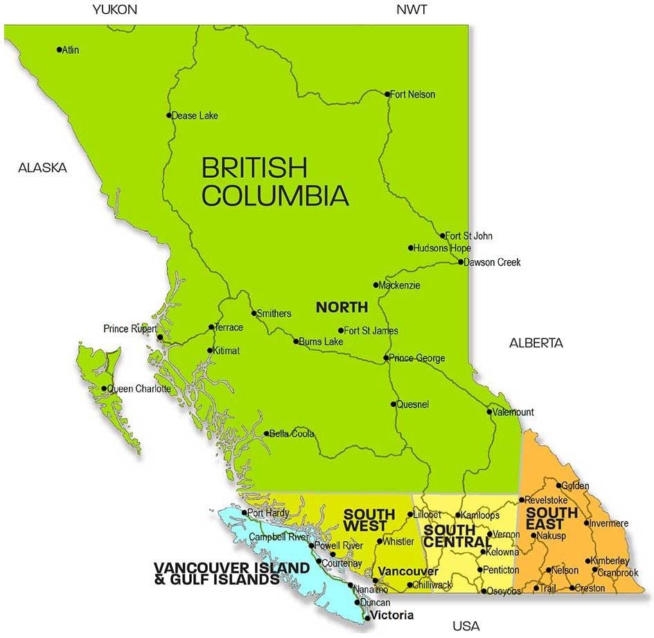 Kort af british columbia svæðum