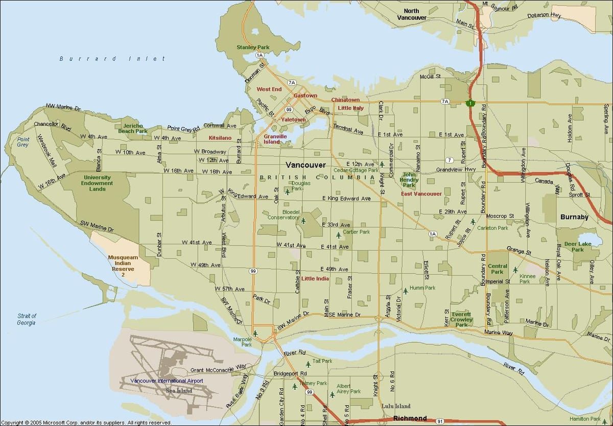 Kort af götunni vancouver fyrir krist kanada