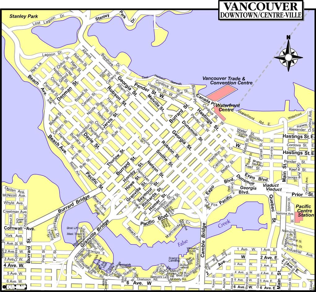 Kort af miðbær vancouver fyrir krist