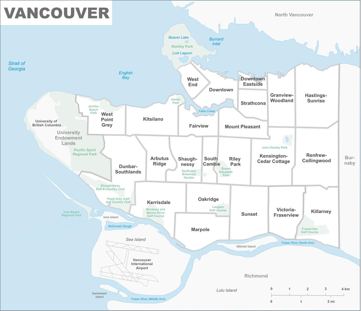 kort af vancouver og svæði
