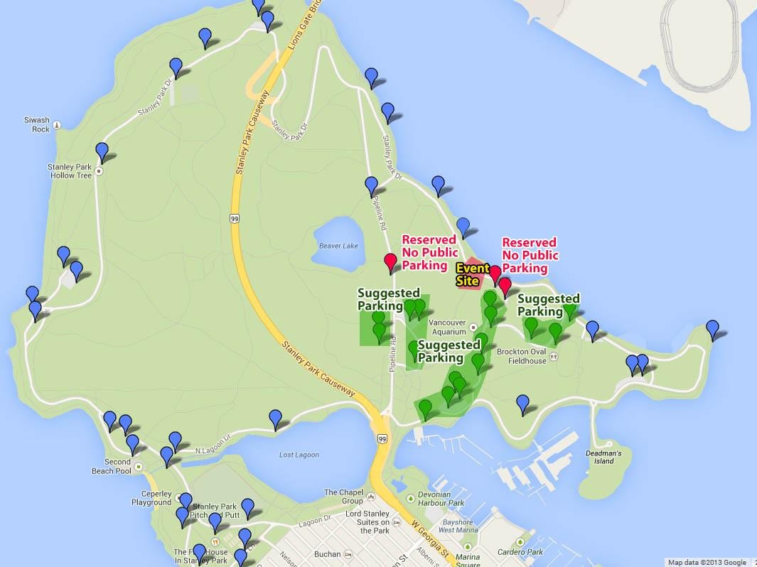 Kort af stanley park bílastæði