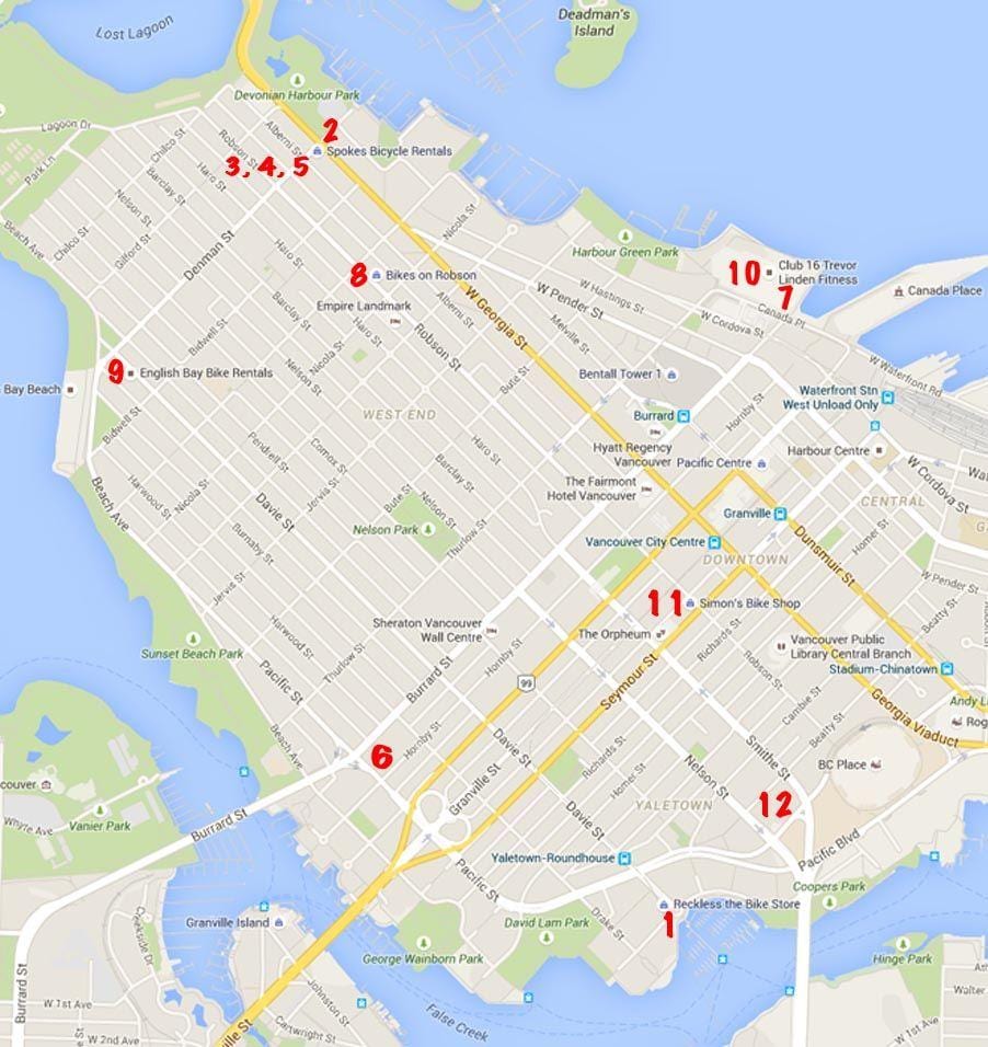 Kort af stanley park hjólreiðum