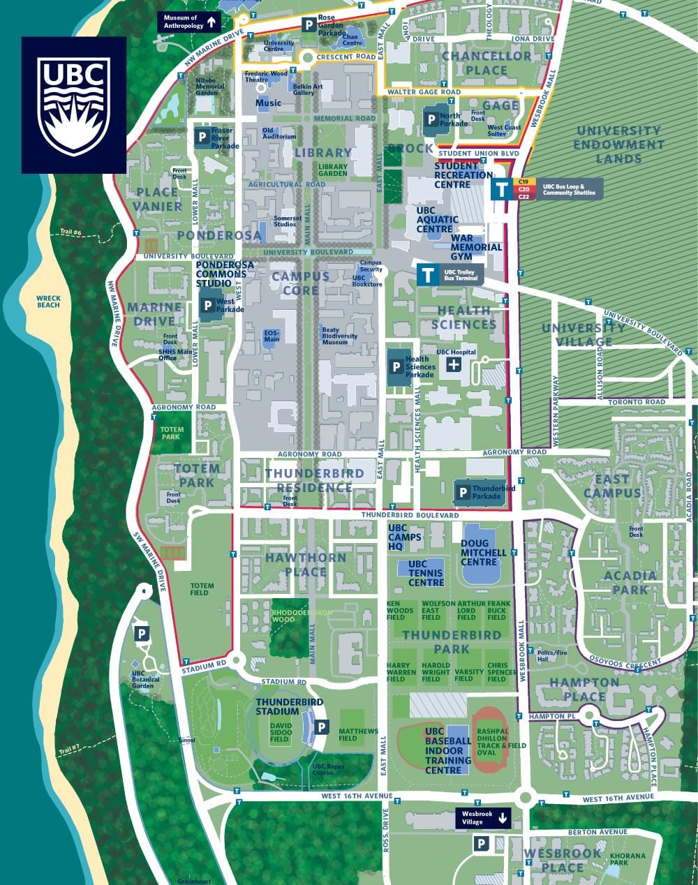 ubc vancouver háskólasvæðinu kort