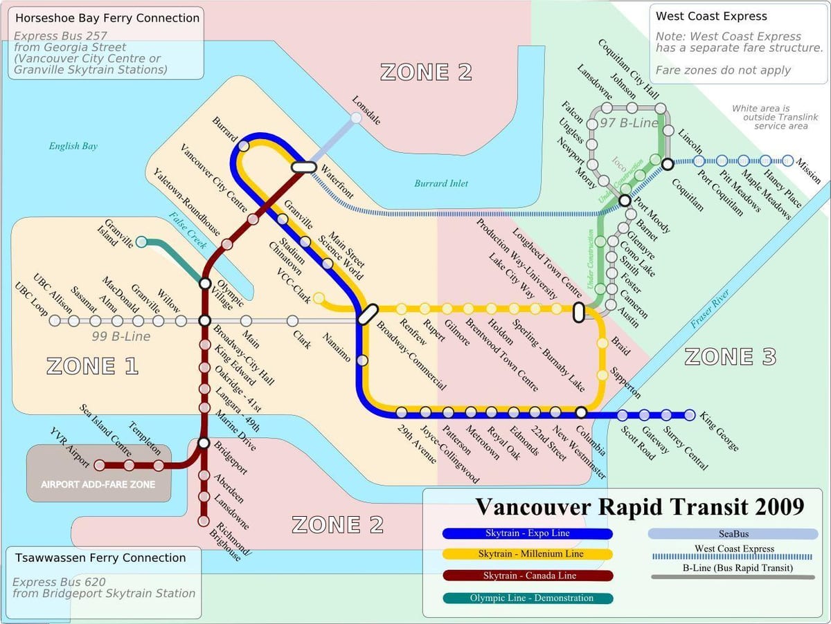 Kort af vancouver flugvöllur lest