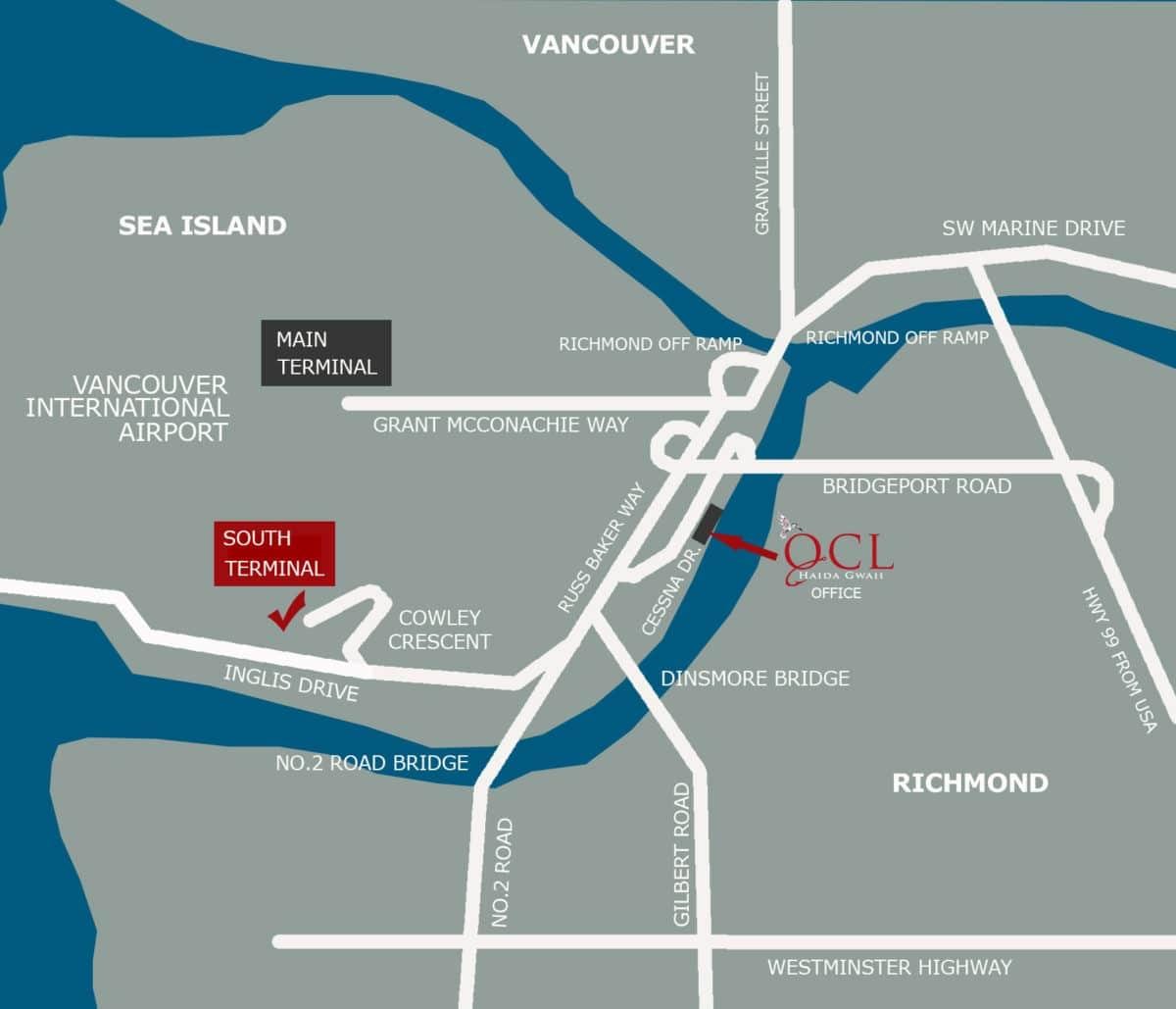 Kort af vancouver flugvöllur staðsetningu