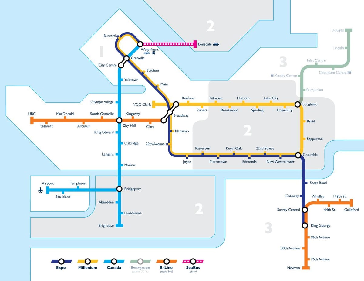 Kort af vancouver gegnum svæði
