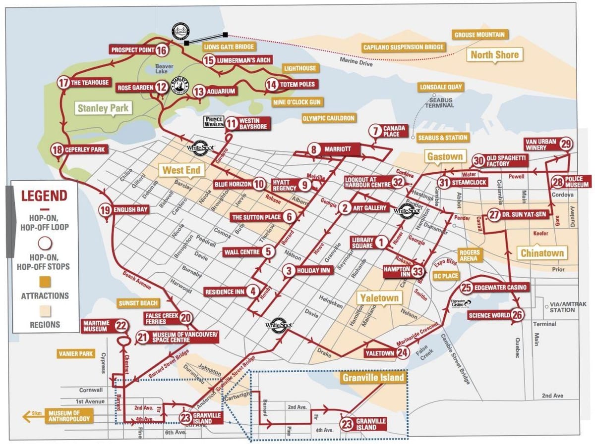 Kort af vancouver hoppa á hop af vagninum