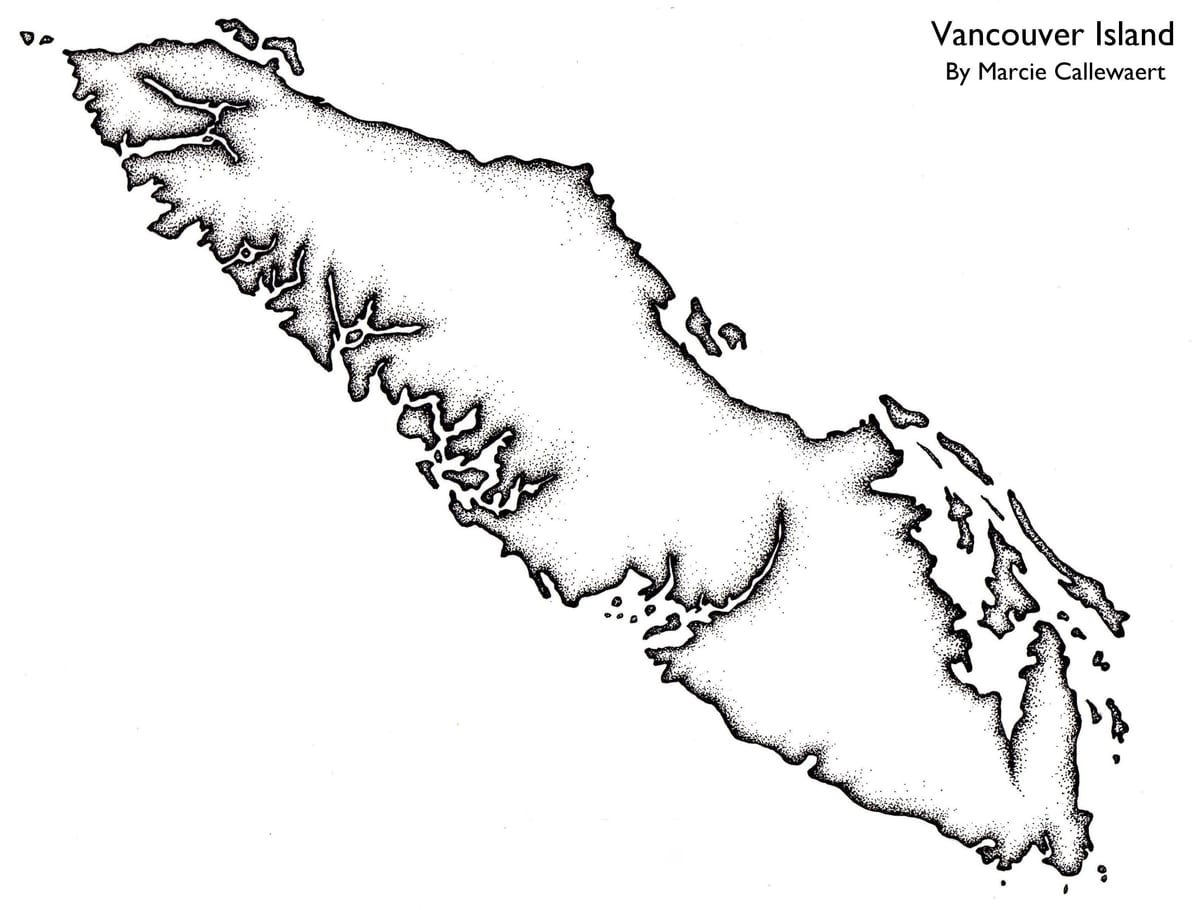 Kort af vancouver island útlínur