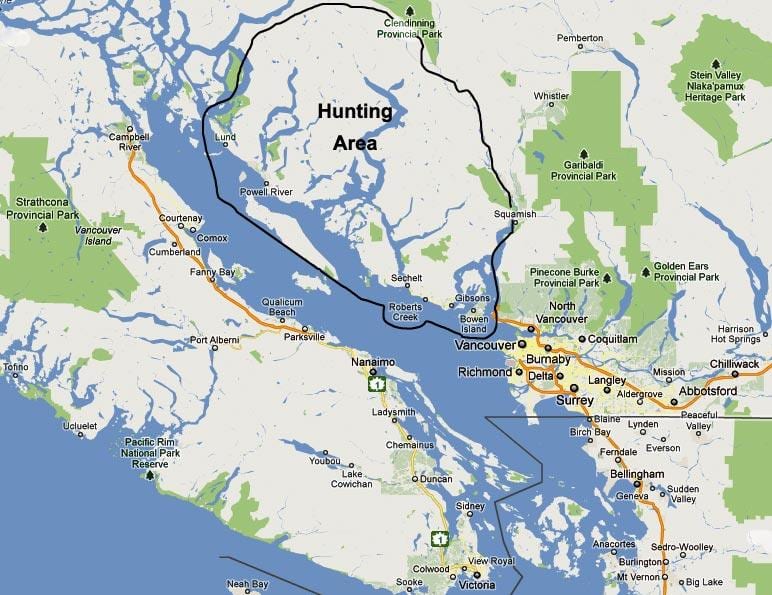 Kort af vancouver island veiði