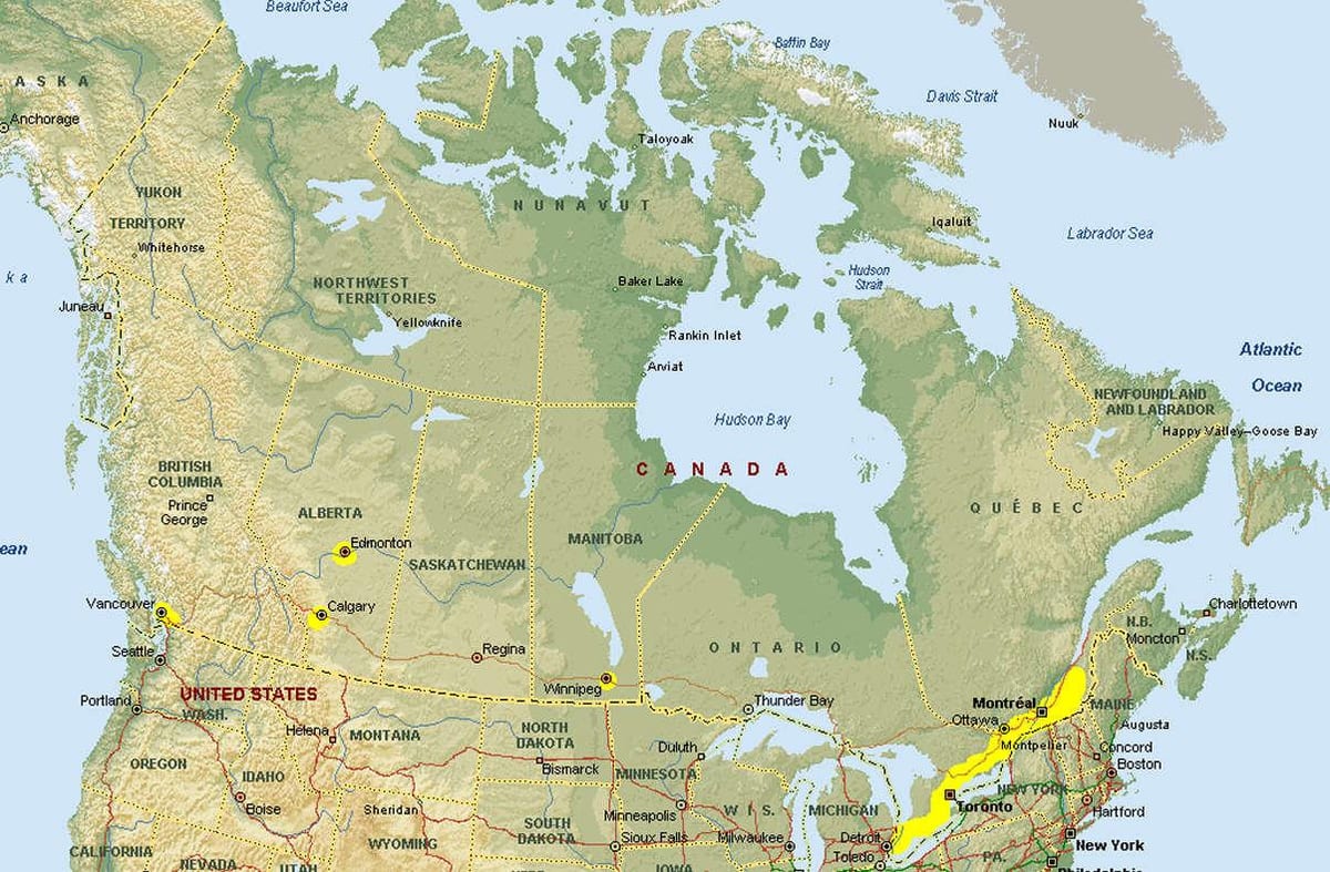 Kort af vancouver landamærin
