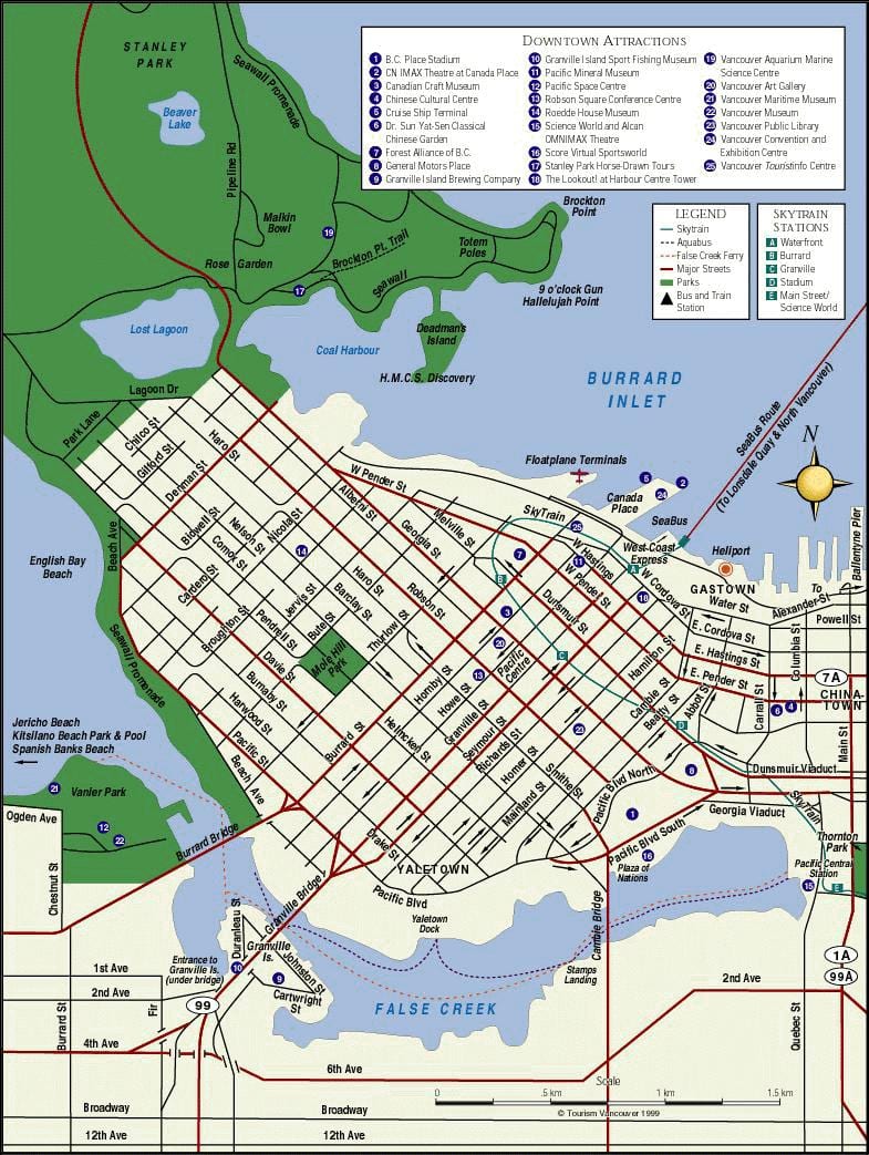 Kort af vancouver miðbænum