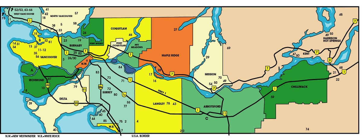kort af lægri meginlandinu british columbia