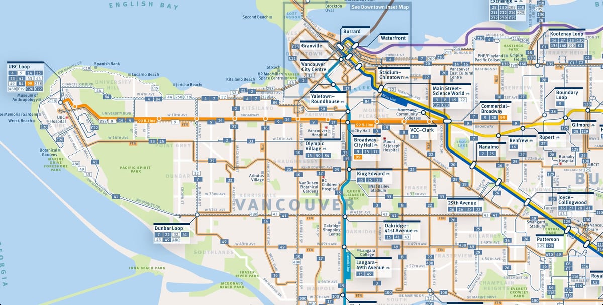 Kort af vancouver strætó leiðum