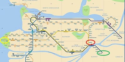 Kort af býður upp á maple ridge að vancouver