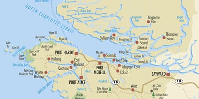 Kort af norður vancouver island