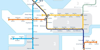 Kort af vancouver gegnum svæði