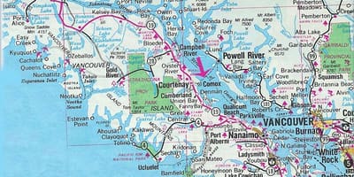 Kort af vancouver island vötnum
