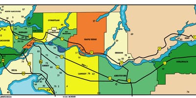 Kort af lægri meginlandinu british columbia